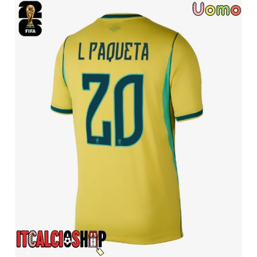Brasile Lucas Paqueta #20 Prima Maglia Mondiali 2026 Manica Corta